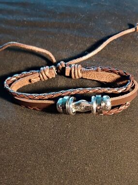 Braided Brown Leather Bracelet with Silver Accent
